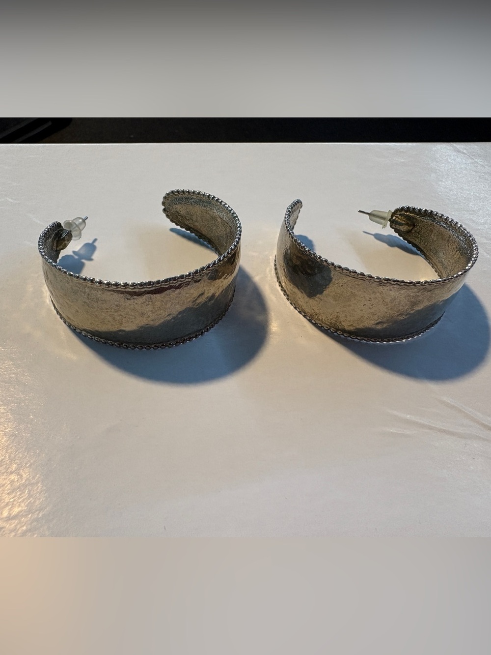 Silver-Tone Hammered Hoop Earrings - Women Accessories